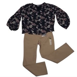 Ophelia Roe Puff Sheer Long Sleeves Blouse V-Neck Floral Y2K Print Top Lined NWT